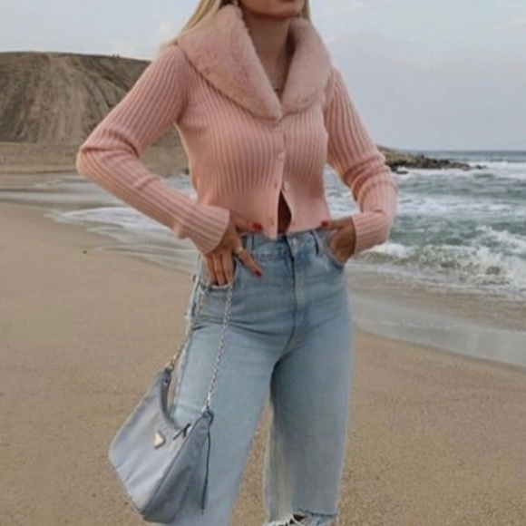 zara fur collar cardigan